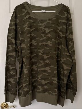 NWOT Amazon essentials Men's Camo Crewneck Sweater - Olive Green Size 5X